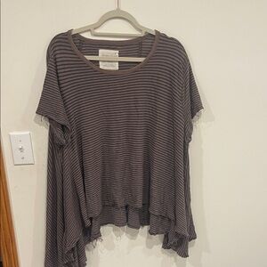 We The Free Brown and Black Striped Short Sleeve Top